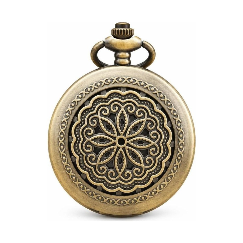 Reloj de bolsillo quartz con tapa de flores