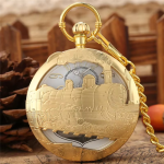 Reloj de bolsillo quartz con tapa de locomotora calada