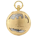 Reloj de bolsillo quartz con tapa de locomotora calada