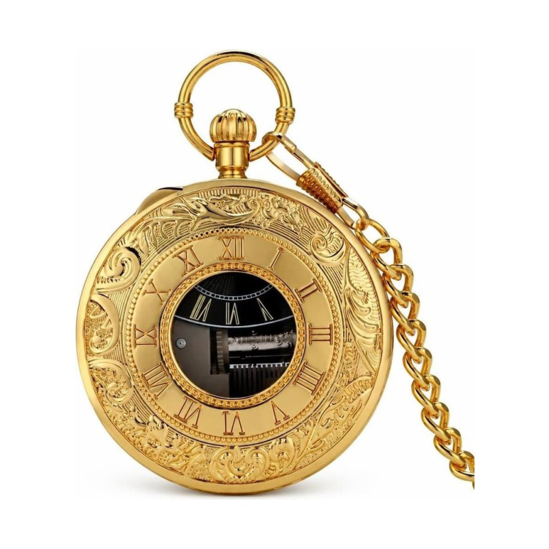 Reloj de bolsillo quartz dorado con motivos musicales