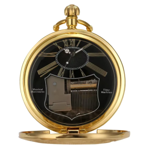 Reloj de bolsillo quartz dorado con motivos musicales