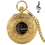 Reloj de bolsillo quartz dorado con motivos musicales