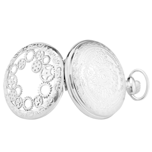 Reloj de bolsillo quartz plateado con esfera calada