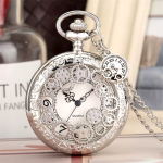 Reloj de bolsillo quartz plateado con esfera calada