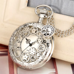 Reloj de bolsillo quartz plateado con esfera calada