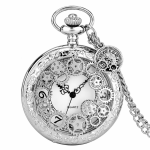 Reloj de bolsillo quartz plateado con esfera calada