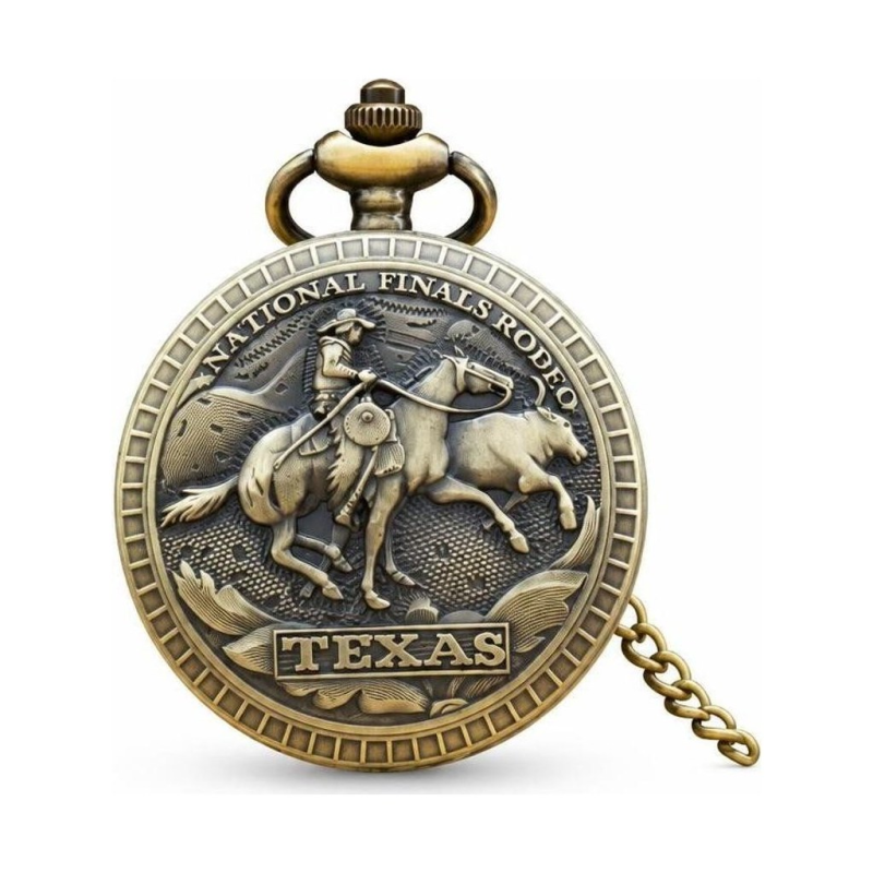 Reloj de bolsillo quartz Texas con jinete y toro