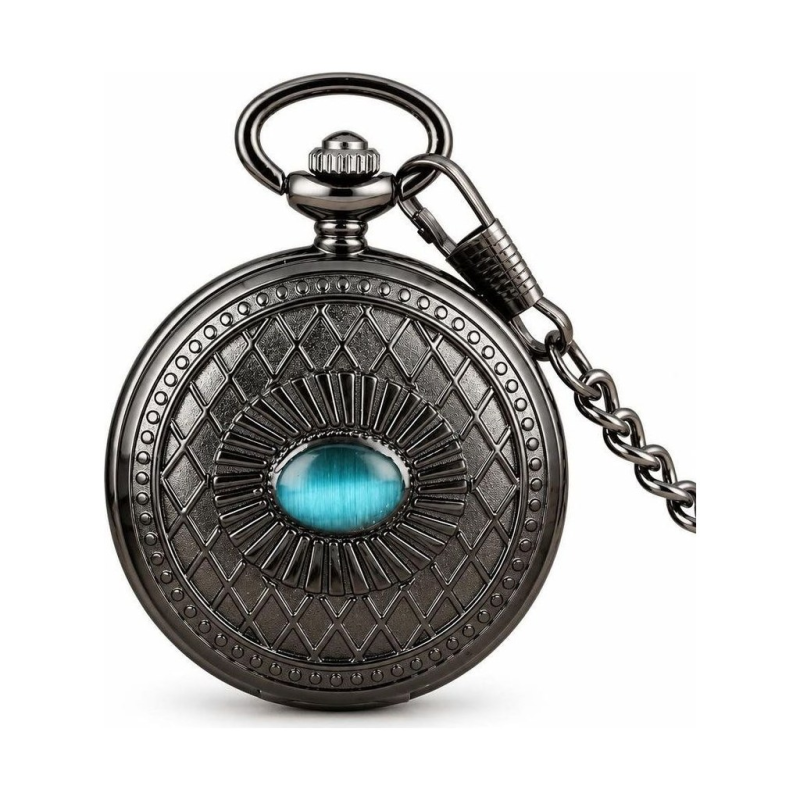 Reloj de bolsillo steampunk con cabujón turquesa