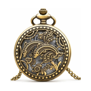 Reloj de bolsillo steampunk con delfines de latón