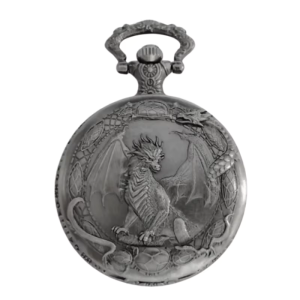 Reloj de bolsillo steampunk con dragón en relieve — Plateado