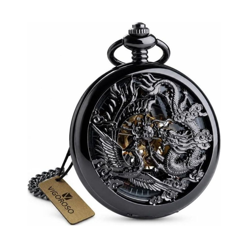 Reloj de bolsillo steampunk con dragón y fénix