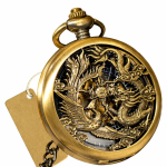 Reloj de bolsillo steampunk con dragón y fénix — Bronce