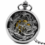 Reloj de bolsillo steampunk con dragón y fénix — Plateado