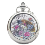 Reloj de bolsillo steampunk con esfera de pavo real