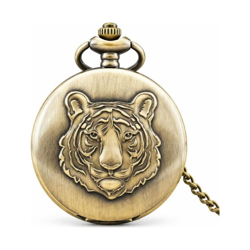 Reloj de bolsillo steampunk con tigre en relieve