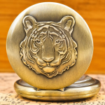 Reloj de bolsillo steampunk con tigre en relieve