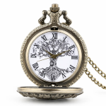 Reloj de bolsillo steampunk de bronce con árbol del mundo