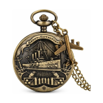 Reloj de bolsillo steampunk de cuarzo con barco de guerra