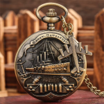 Reloj de bolsillo steampunk de cuarzo con barco de guerra