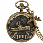 Reloj de bolsillo steampunk de cuarzo con barco de guerra