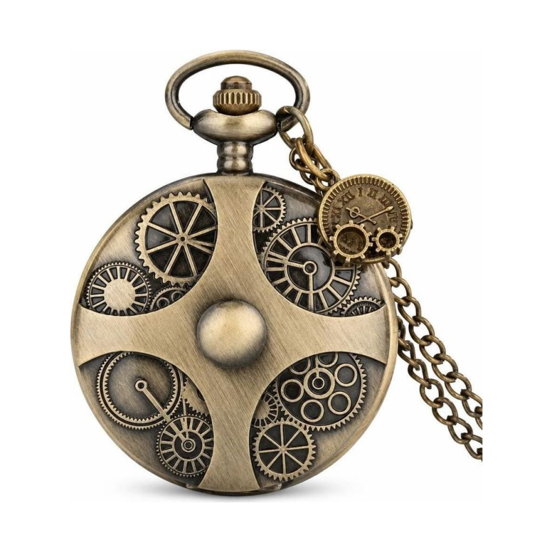 Reloj de bolsillo steampunk de cuarzo con cadena