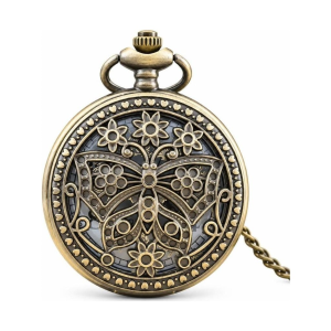 Reloj de bolsillo steampunk de cuarzo con mariposa
