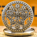 Reloj de bolsillo steampunk de cuarzo con mariposa
