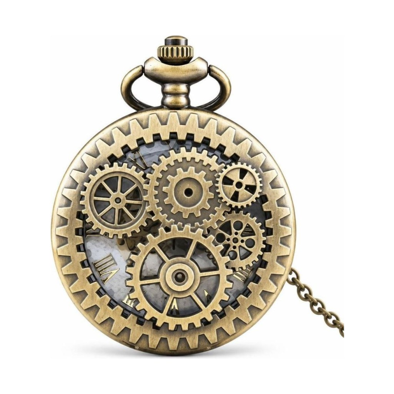 Reloj de bolsillo steampunk de latón con engranajes