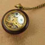 Reloj de bolsillo steampunk de madera, cuerda manual