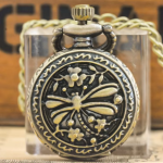 Reloj de bolsillo steampunk en tono bronce con cadena — Libélula