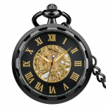 Reloj de bolsillo steampunk esqueleto con esfera calada — Negro