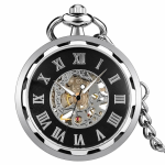 Reloj de bolsillo steampunk esqueleto con esfera calada — Plateado