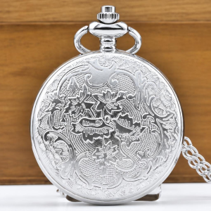 Reloj de bolsillo steampunk plateado de cuarzo