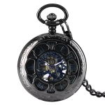 Reloj de bolsillo vintage mecánico con esfera calada — Negro