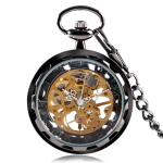 Reloj de bolsillo vintage mecánico esqueleto — Negro