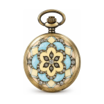 Reloj mecánico de bolsillo con esfera abierta y flores